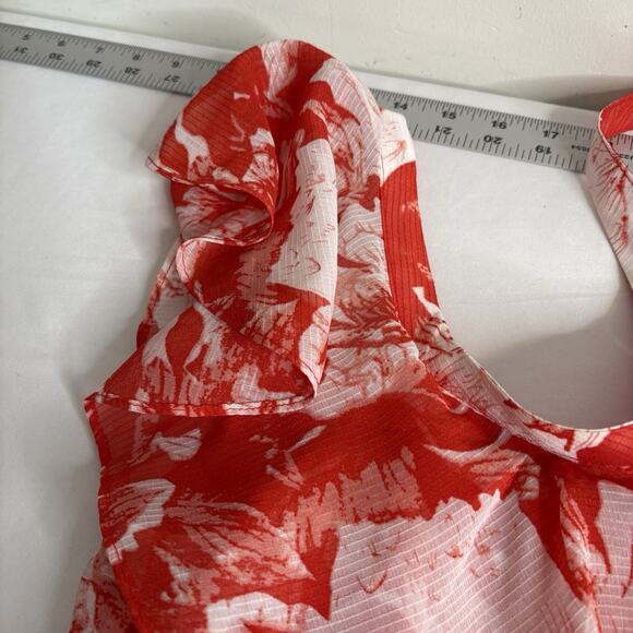 Chelsea28 Womens Red Floral Halter Ruffle Midi Dress Size M Boho Fairy Statement - Picture 11 of 16